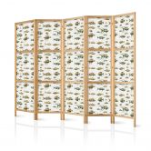 Japanischer Paravent, Raumteiler freistehend, Trennwand - Fish in Beige Tones Presented in Vintage Style 