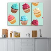 Leinwandbild 3-teilig, Cupcakes Süßigkeiten 