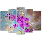 Leinwandbild 5 teilig, Orchidee Blumen Türkis 