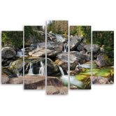 Leinwandbild 5 teilig, Wasserfall Wald Bach Felsen 