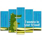 Leinwandbild 5 teilig, Crocodile Tiere Cartoon 