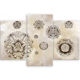 3-delige canvas print, bloemen geometrische vormen 
