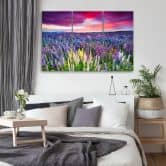 Leinwandbild 3-teilig, Blumenwiese Lavendel Landschaft 