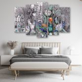 Leinwandbild 5 teilig, Ägyptische Hieroglyphen und Skarabäen 