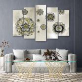 Leinwandbild 5 teilig, Florale geometrische Formen 