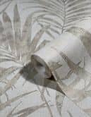 Vliestapete mit schimmerndem und strukturiertem Blattmotiv weiß, grau, beige Floral 