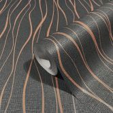 Vliestapete mit geschwungenen Linien schwarz, gold Welle 