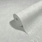 Vliestapete mit Buchstaben und Zahlen weiß, grau Grafisch 