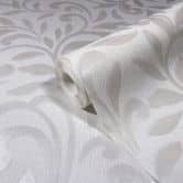 Vliestapete mit abstraktem Blattmotiv und linierter Struktur weiß, pearl Grafisch 