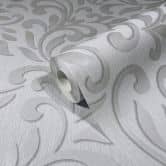 Vliestapete mit abstraktem Blattmotiv und linierter Struktur grau, pearl Grafisch 