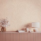 Non-woven wallpaper leaves, tendrils floral nature in orange 