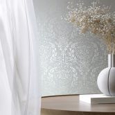 Vliestapete Ornament Floral Natur in Grau Blau 