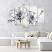 Wandbild 5-teilig, Gemalte Blumen Weiß 