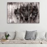 Leinwandbild 3-teilig, Wolf Wald Retro 
