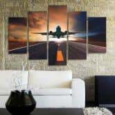 Leinwandbild 5 teilig, Sonnenuntergang Flugzeug 