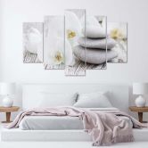Leinwandbild 5 teilig, Orchideen-Zen-Spa-Steine 