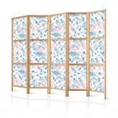 Japanischer Paravent, Raumteiler freistehend, Trennwand - Fish in Aztec Style in Pastel Color Shade 