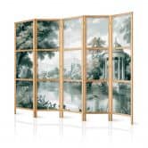 Japanischer Paravent, Raumteiler freistehend, Trennwand - Retro Vintage Landscape in Greens 