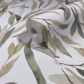 Vliestapete Blätter Floral Natur matt in Weiß Grau Beige 