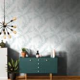 Vliesbehang bladeren bloem natuur mat in wit groen 