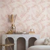 Non-woven wallpaper leaves floral nature matt in white pink beige 