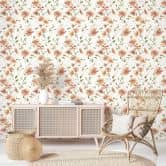 Vliestapete Blumen, Blätter Floral Natur matt in Weiß Orange 