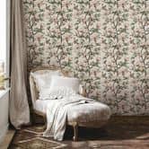 Vliesbehang takken, bloemen bloemen natuur mat in beige bruin groen 