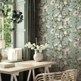 Vliestapete Äste, Blumen Floral Natur matt in Grün Weiß 