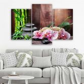 Leinwandbild 3-teilig, Orchideen Bambus Steine Zen 
