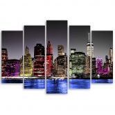Leinwandbild 5 teilig, Architektur New York Nacht 