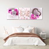 Leinwandbild 3-teilig, Rosa Blume LOVE Inschrift 