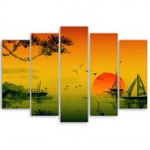 Leinwandbild 5 teilig, Landschaft Japan 