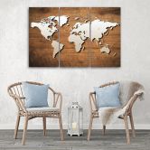 Leinwandbild 3-teilig, Vintage Weltkarte Braun 