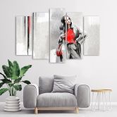 5-delige canvasprint, een vrouw in een jas 