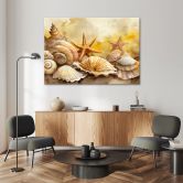 Leinwandbild, Muscheln und Seesterne gemalt 