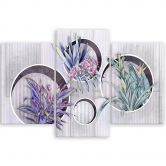 3-delige canvasprint, vierkante dozen planken met bloemen 