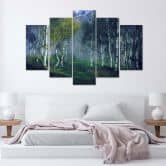 Wandbild 5-teilig, Birkenwald im Nebel Landschaft 