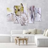 Leinwandbild 5 teilig, Aquarell Blumen Beige 