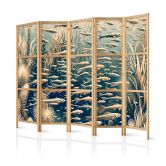 Japanischer Paravent, Raumteiler freistehend, Trennwand - Life in the Ocean in Retro Style 