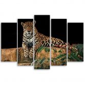 Leinwandbild 5 teilig, Leopard Panther Katze Tier 