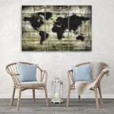 Leinwandbild 3-teilig, Weltkarte Retro Holz 