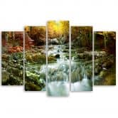 Leinwandbild 5 teilig, Herbst Wald Wasserfall Felsen 