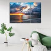 Leinwandbild 3-teilig, Meer bei Sonnenuntergang 