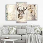 Leinwandbild 3-teilig, Hirsch Tier Vintage Beige 