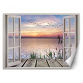 Fototapete Fensterblick Sonnenuntergang Steg Landschaft 