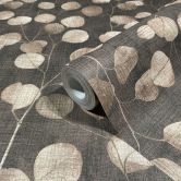 Vliesbehang in bruin bladlook bloemige natuur  