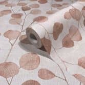 Non-woven wallpaper in beige leaves leaf look floral nature  