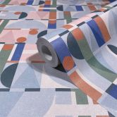 Vliestapete in Grün Blau Orange Moderne Formen Grafisch Geometrisch  