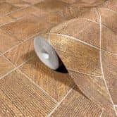 Vliesbehang in goud geblokt, grafisch geometrisch ruitpatroon 