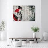 Canvas schilderij, Japanse geisha met een ventilator 